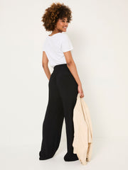 Black Shirred Palazzo Wide Leg Trousers