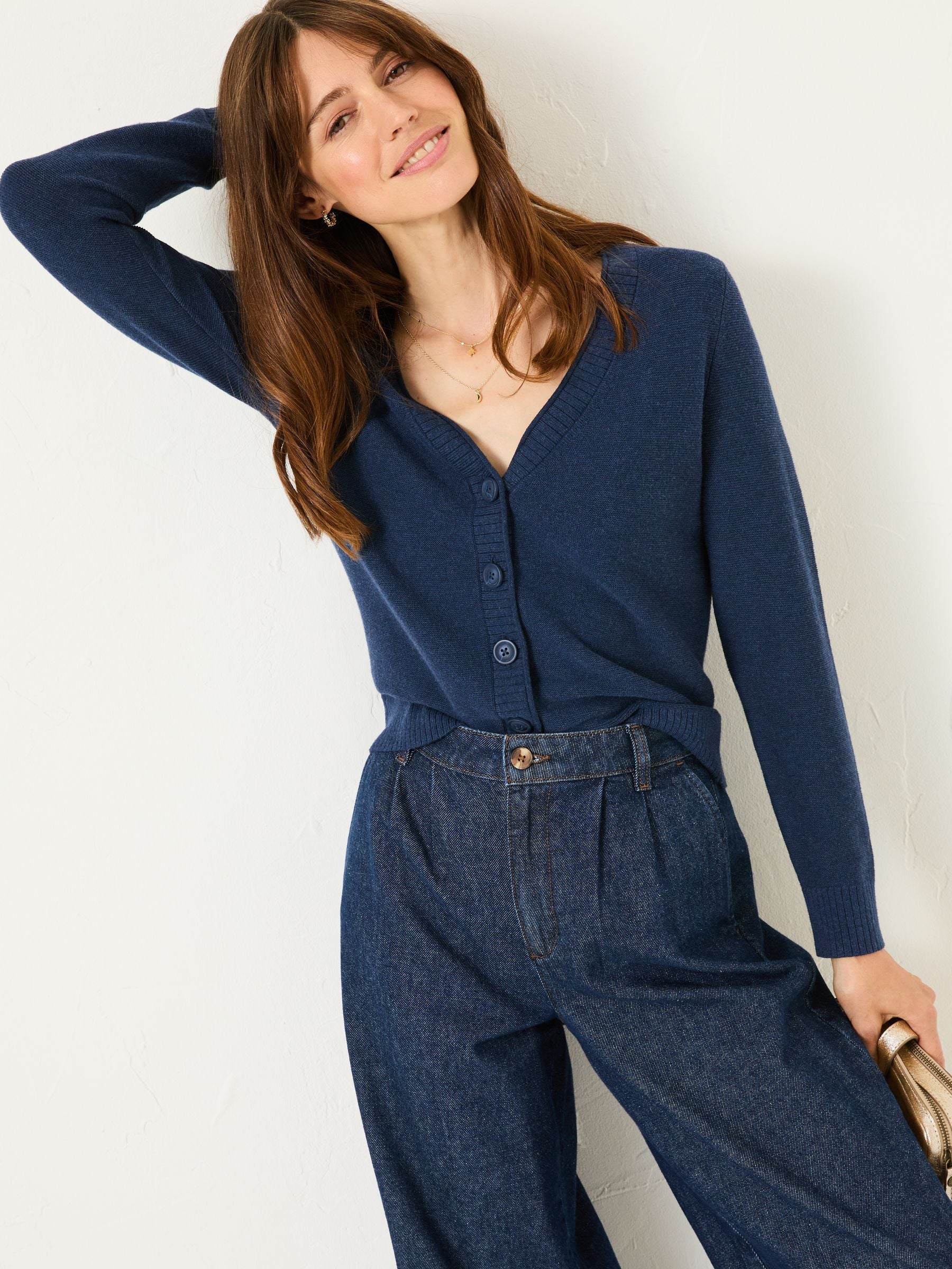 Lucia Navy V-Neck Knitted Cardigan