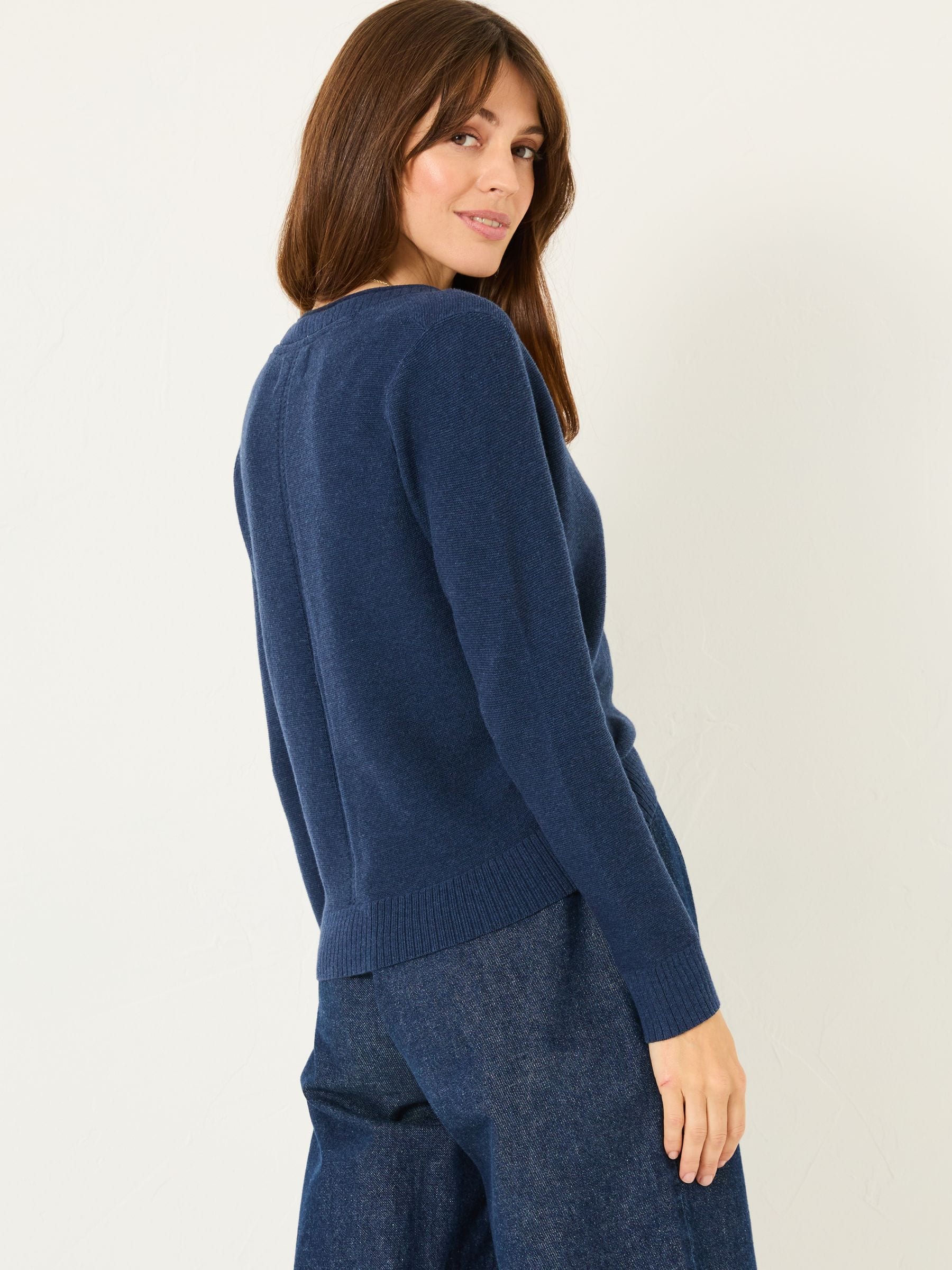 Lucia Navy V-Neck Knitted Cardigan