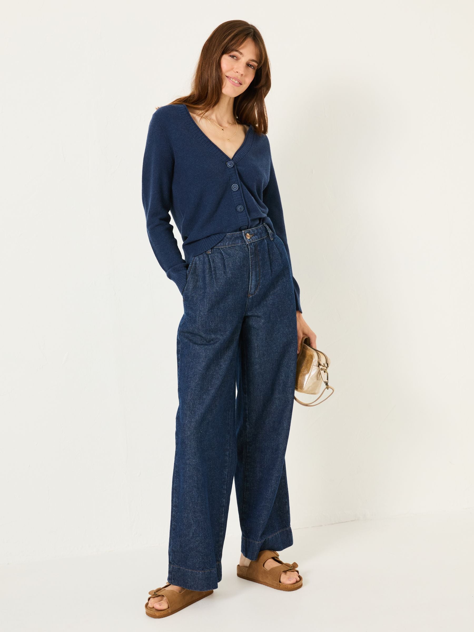 Lucia Navy V-Neck Knitted Cardigan