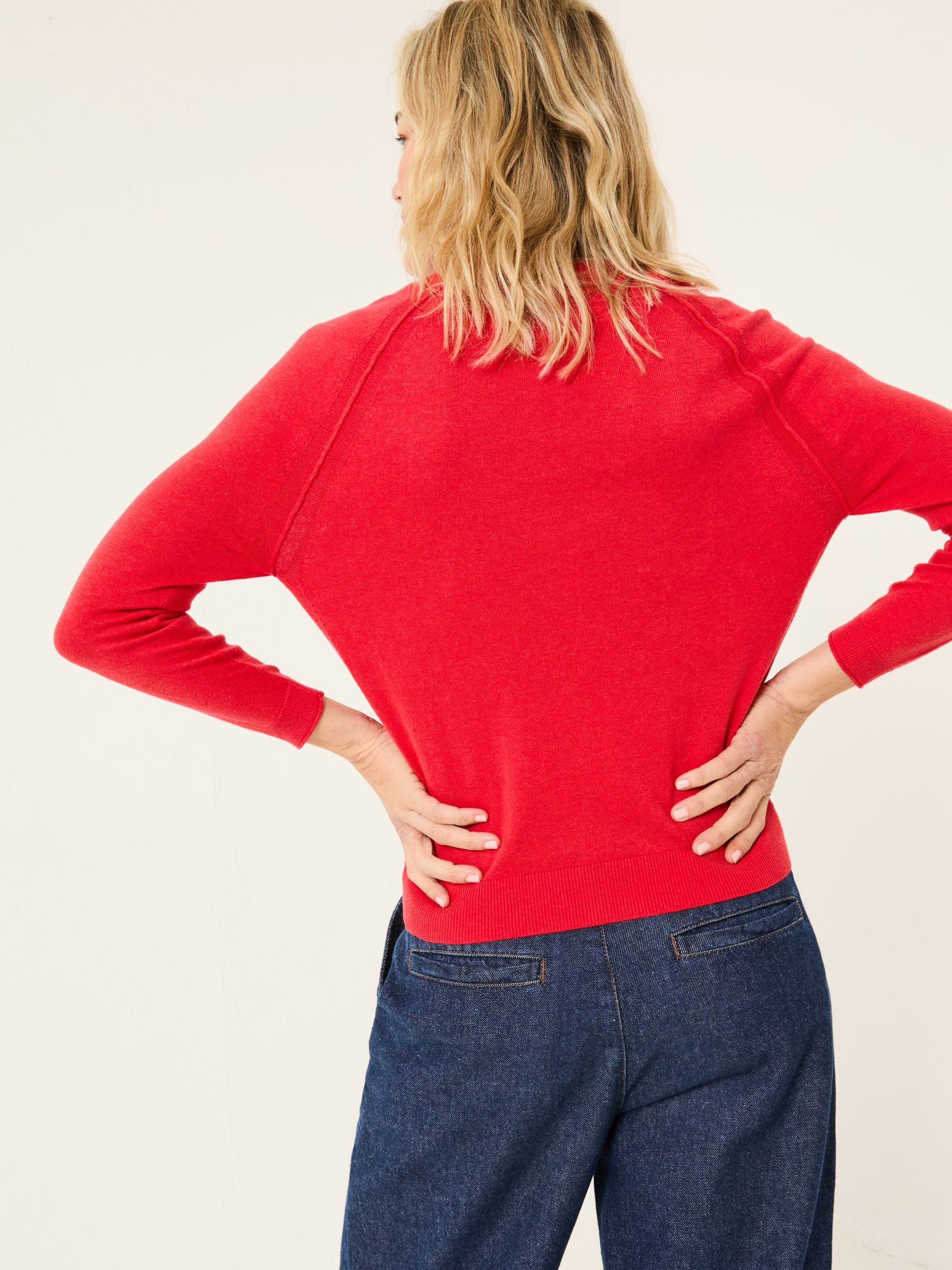 Rose Red Crew Neck Cardigan