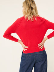 Rose Red Crew Neck Cardigan