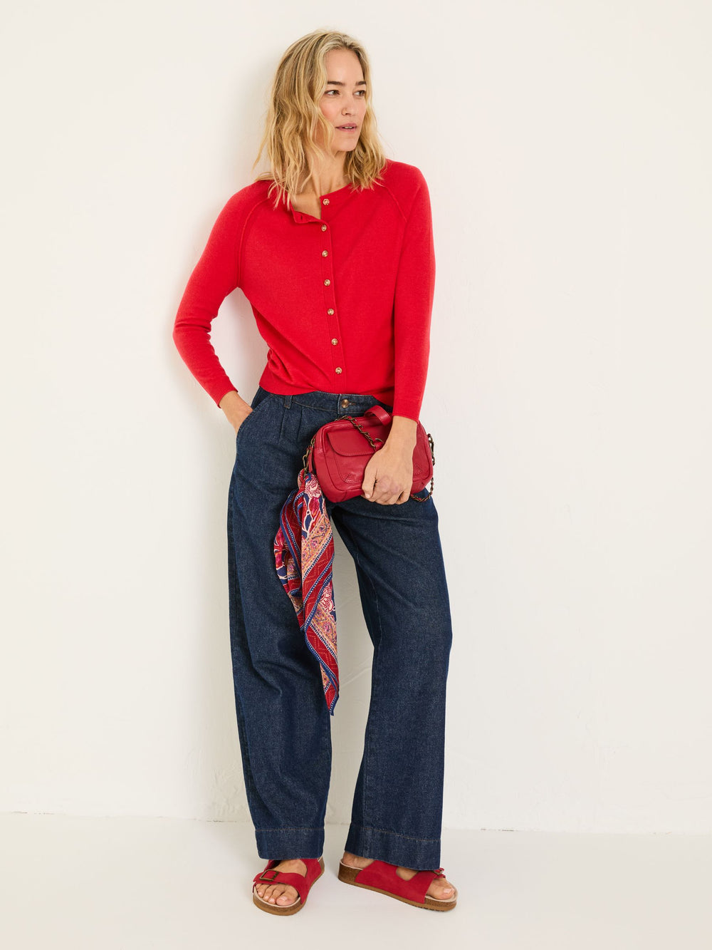 Rose Red Crew Neck Cardigan