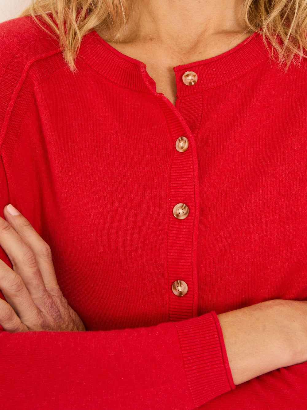 Rose Red Crew Neck Cardigan
