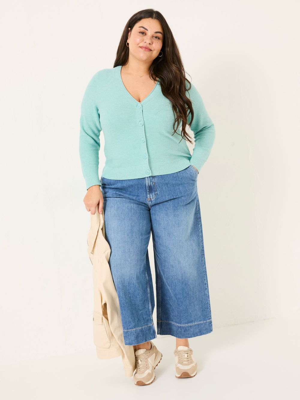 Lucia Light Teal V-Neck Knitted Cardigan
