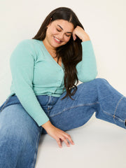 Lucia Light Teal V-Neck Knitted Cardigan