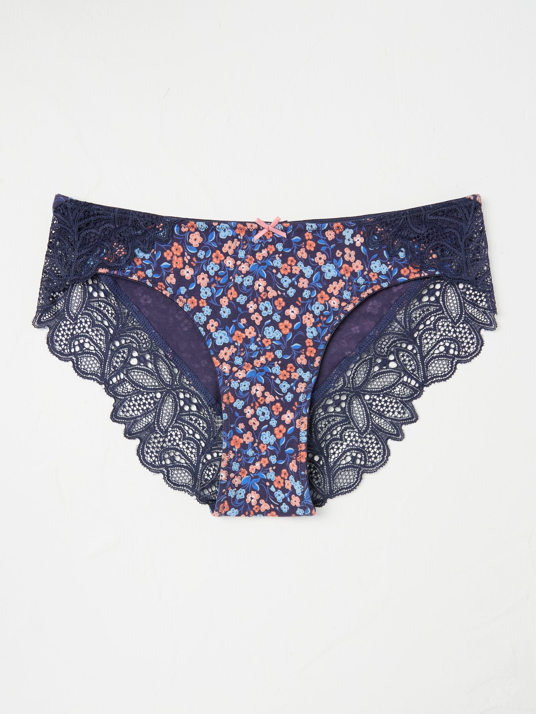 Navy Blue Floral Cheeky Knickers