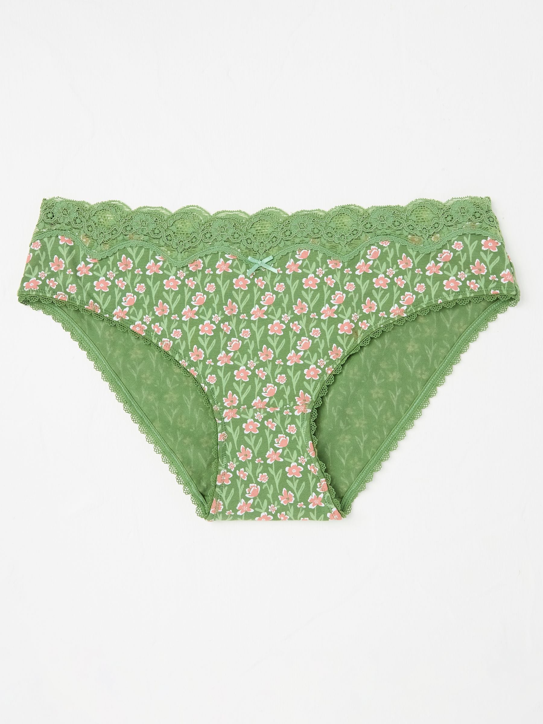 Green Linear Floral Mini Knickers