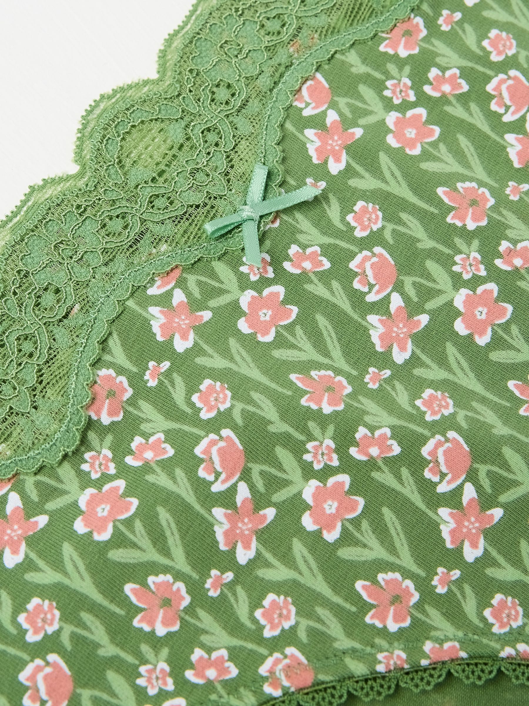 Green Linear Floral Mini Knickers