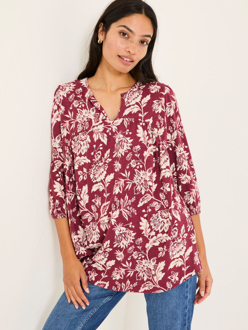 Enya Burgundy Brush Floral Tunic