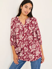 Enya Burgundy Brush Floral Tunic