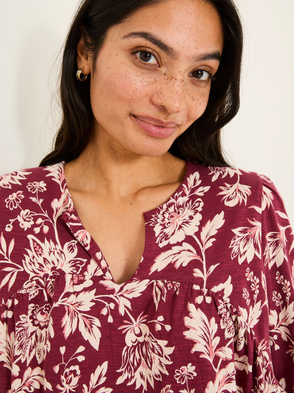 Enya Burgundy Brush Floral Tunic
