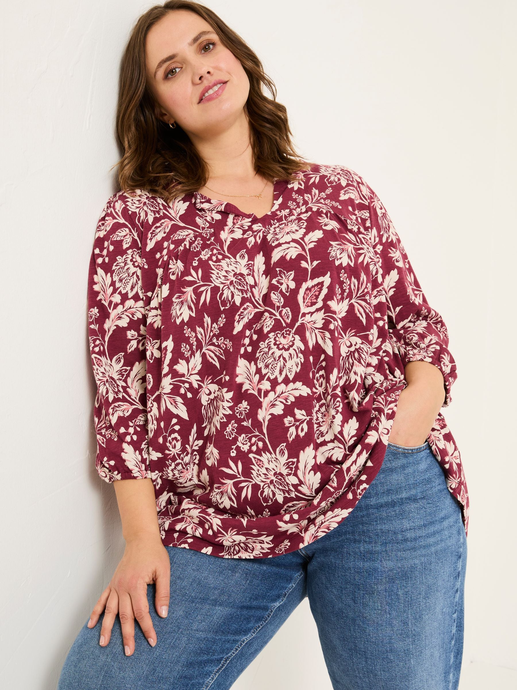Enya Burgundy Brush Floral Tunic