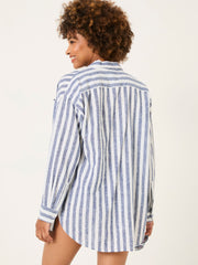 White Beachwear Stripe Longline Shirt