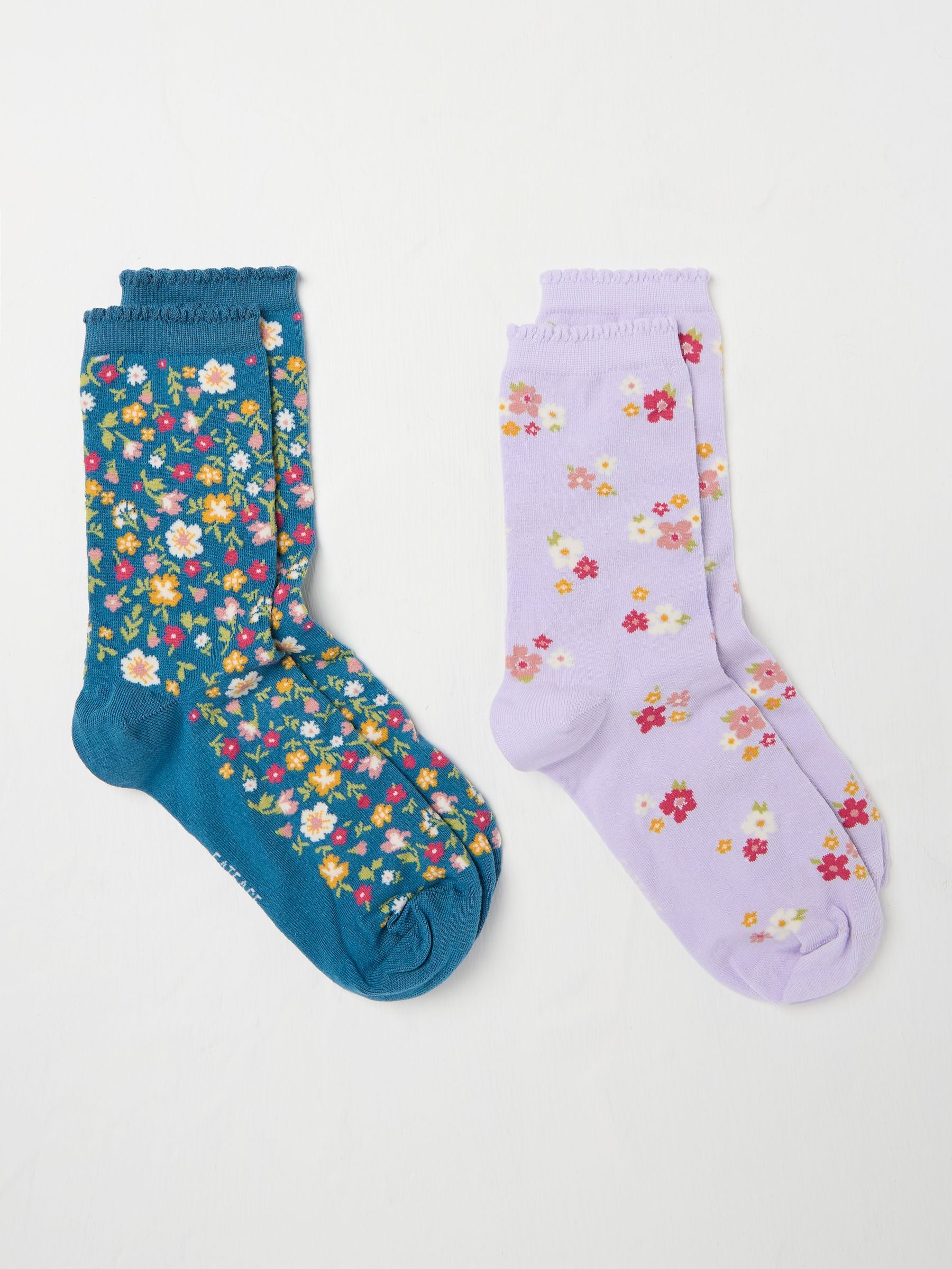 Teal Blue 2 Pack of Floral Socks in a Box