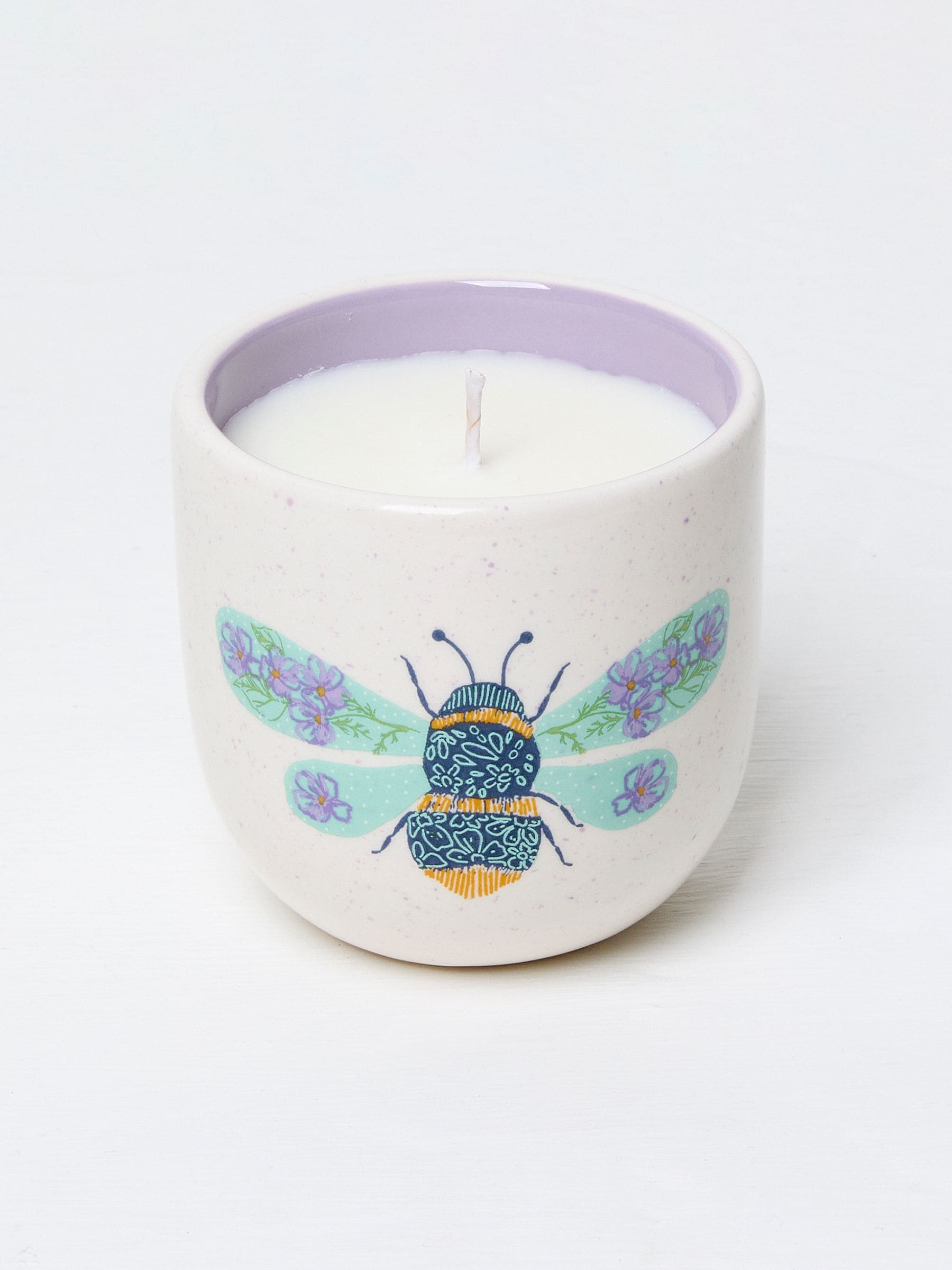 White Multi Bee Print Ceramic Candle