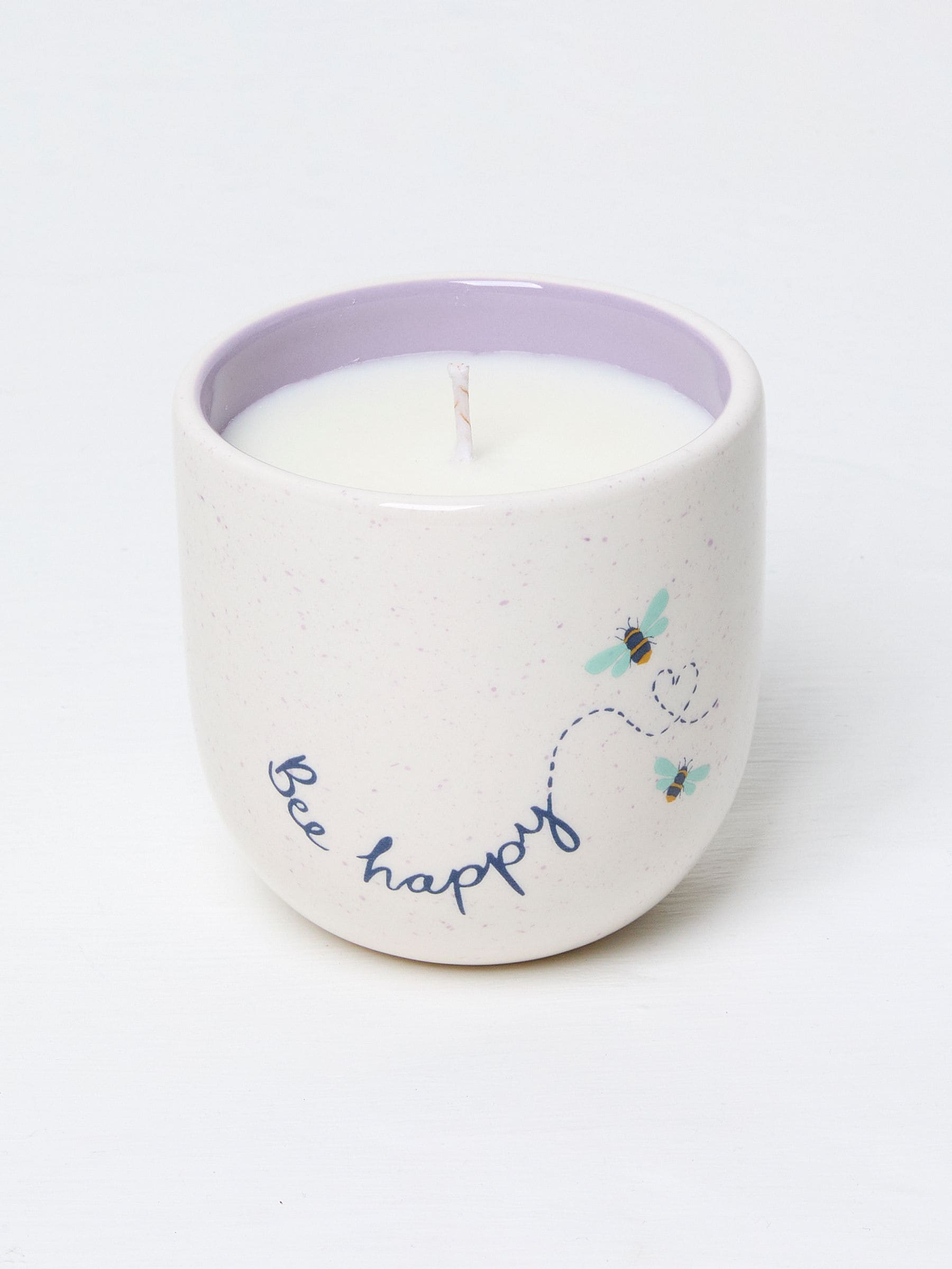 White Multi Bee Print Ceramic Candle