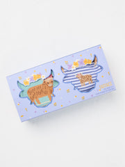 Multi Blue 2 Pairs Hetty Highland Cow Socks in a Box