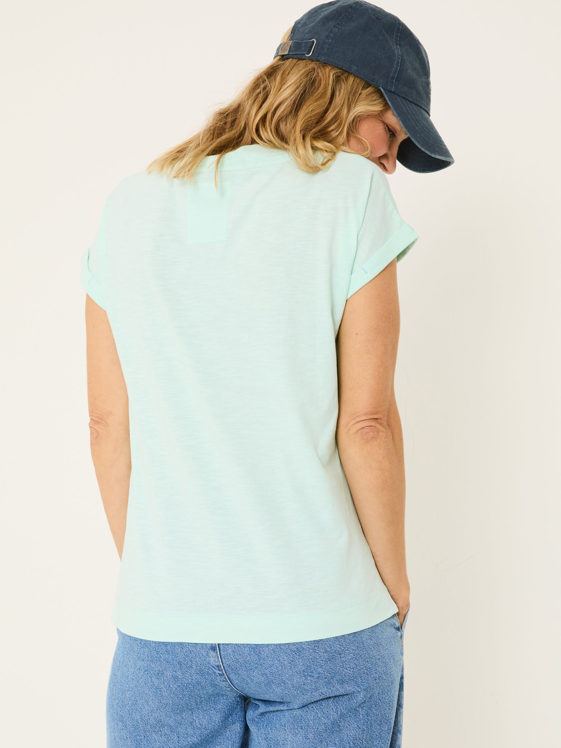 Tansy Mint Green 100% Cotton V-Neck T-Shirt
