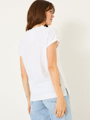Tansy White 100% Cotton V-Neck T-Shirt
