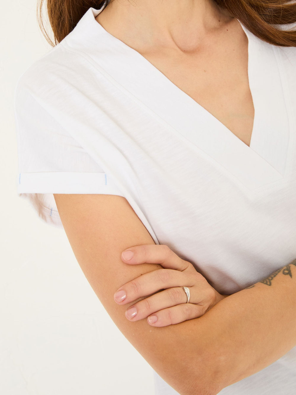 Tansy White 100% Cotton V-Neck T-Shirt