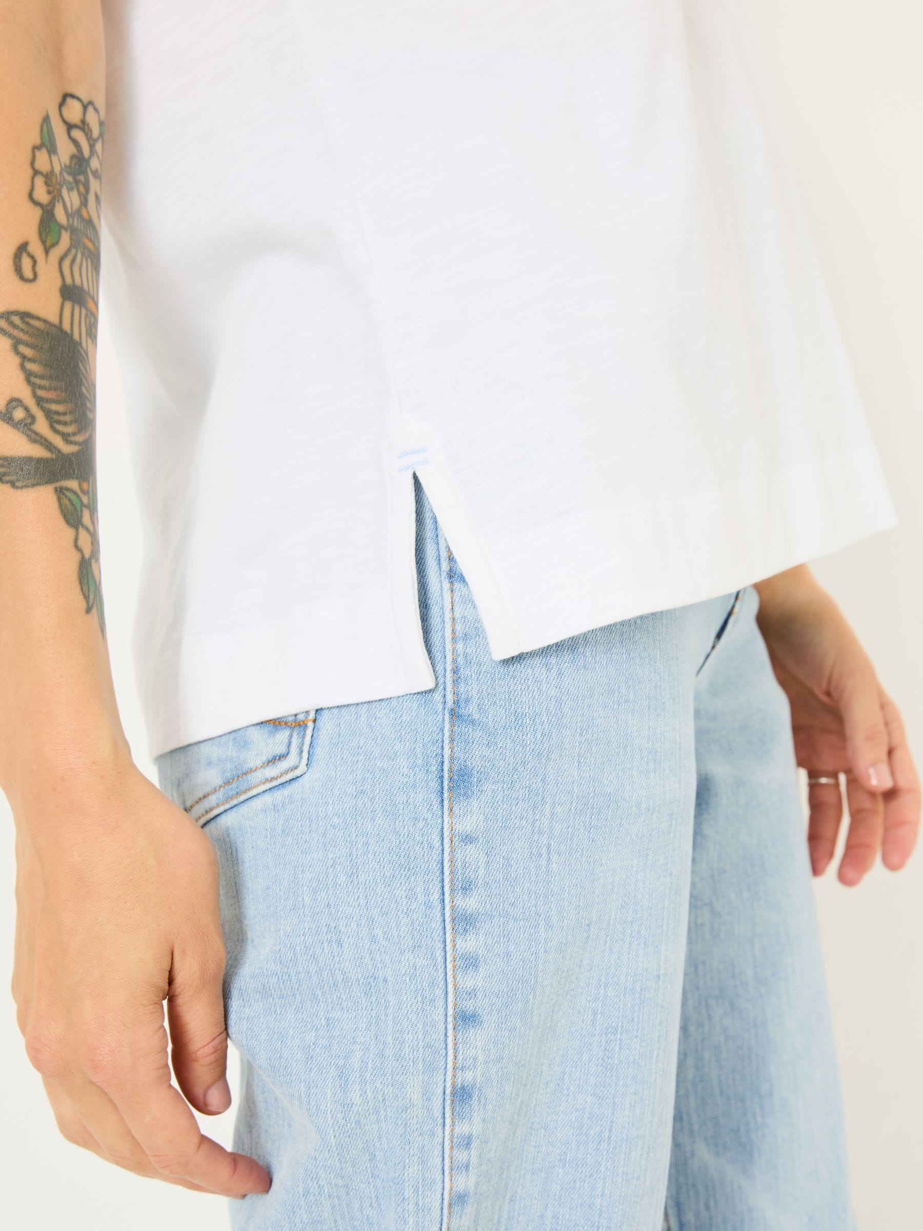 Tansy White 100% Cotton V-Neck T-Shirt