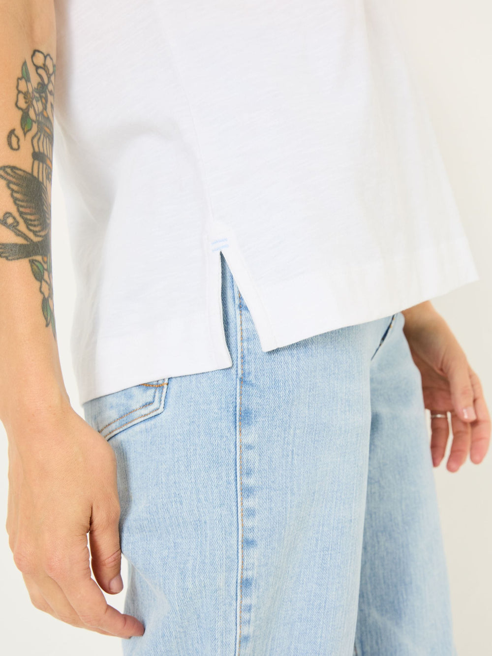 Tansy White 100% Cotton V-Neck T-Shirt