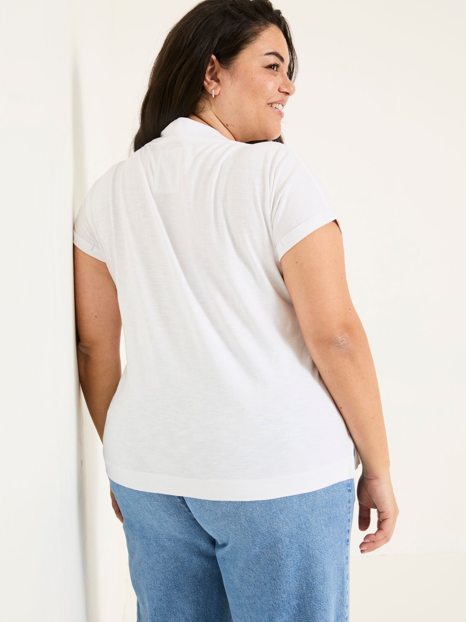 Tansy White 100% Cotton V-Neck T-Shirt