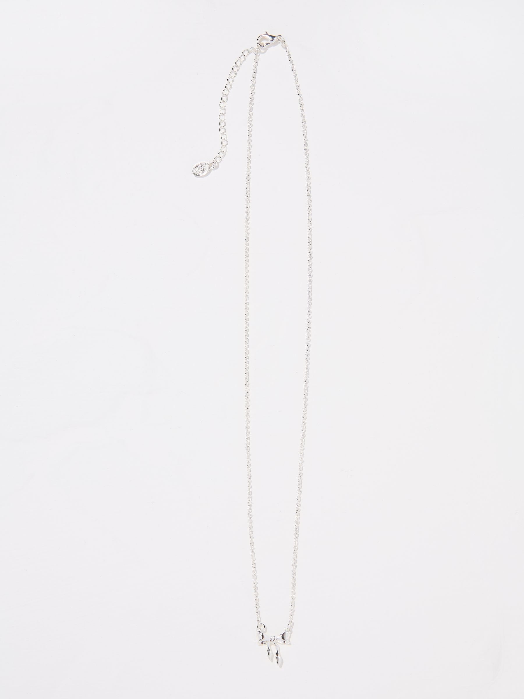 Silver Tone Bow Necklace