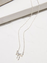 Silver Tone Bow Necklace