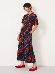Becky Navy Folk Floral Regular Midi Dress