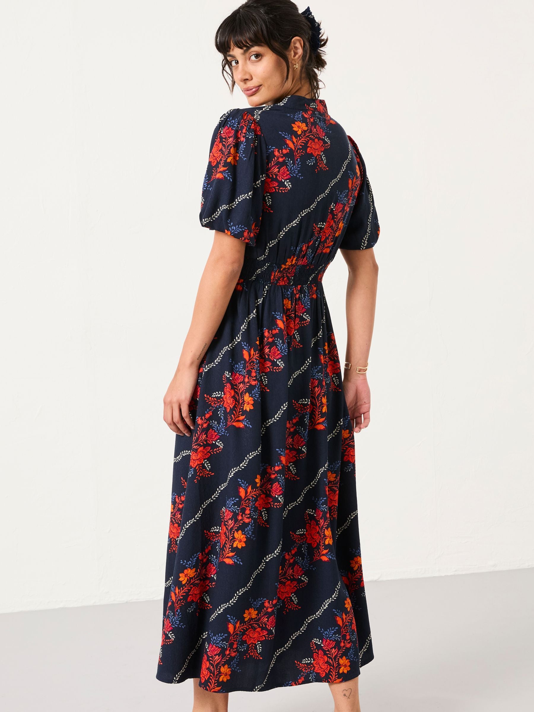 Becky Navy Folk Floral Regular Midi Dress