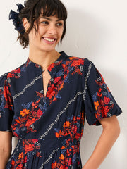 Becky Navy Folk Floral Regular Midi Dress