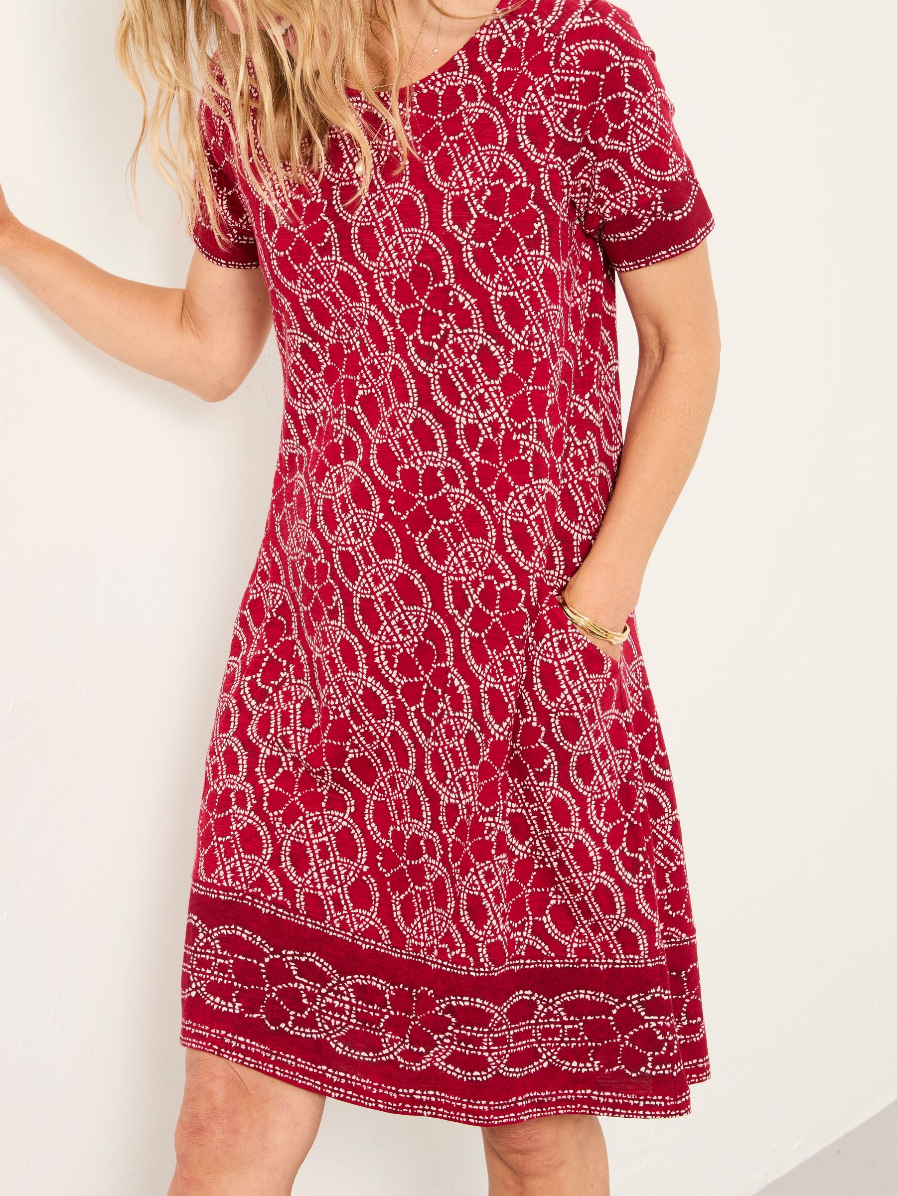 Simone Red Texture Floral Regular Jersey Dress