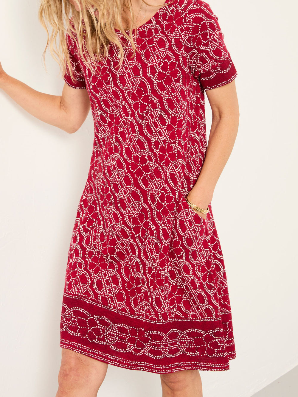 Simone Red Texture Floral Regular Jersey Dress