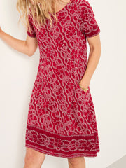 Simone Red Texture Floral Regular Jersey Dress