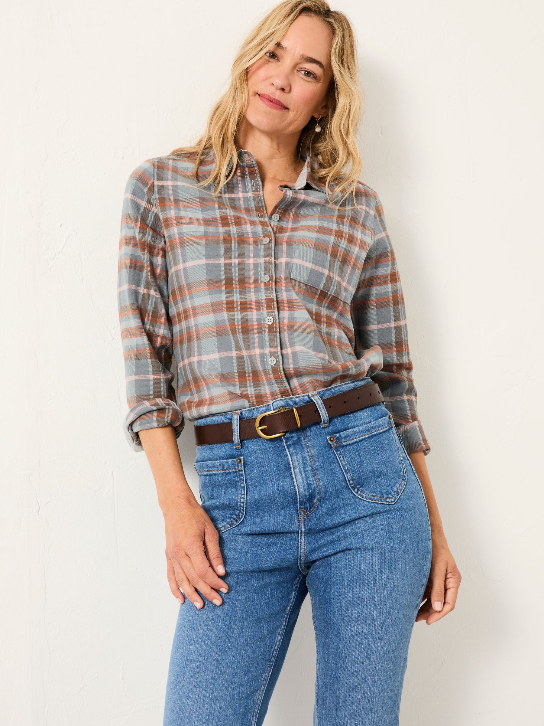 Olivia Teal Blue Check Shirt