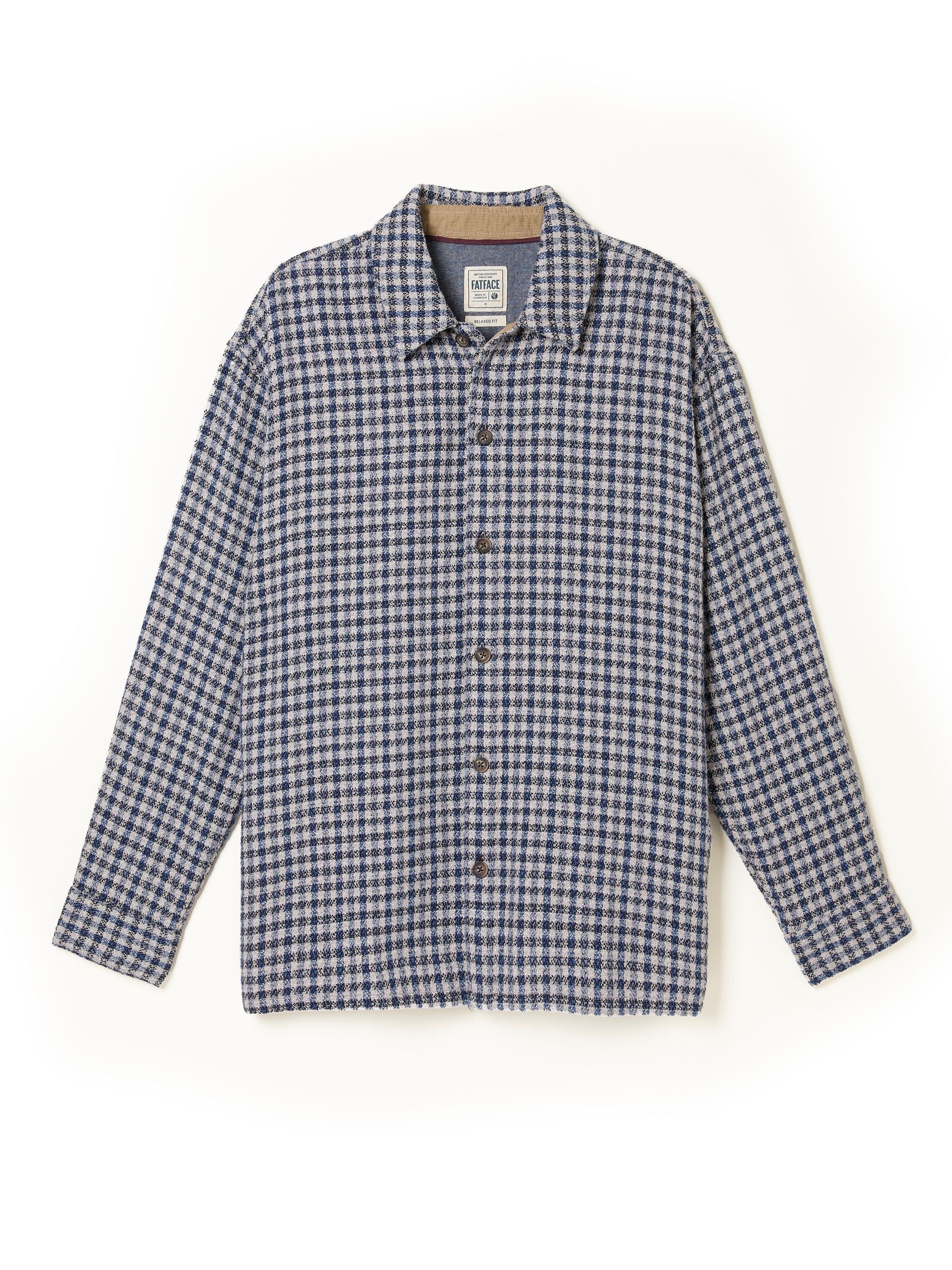 Heath Navy Long Sleeve Relaxed Fit Textured Gingham Shirt