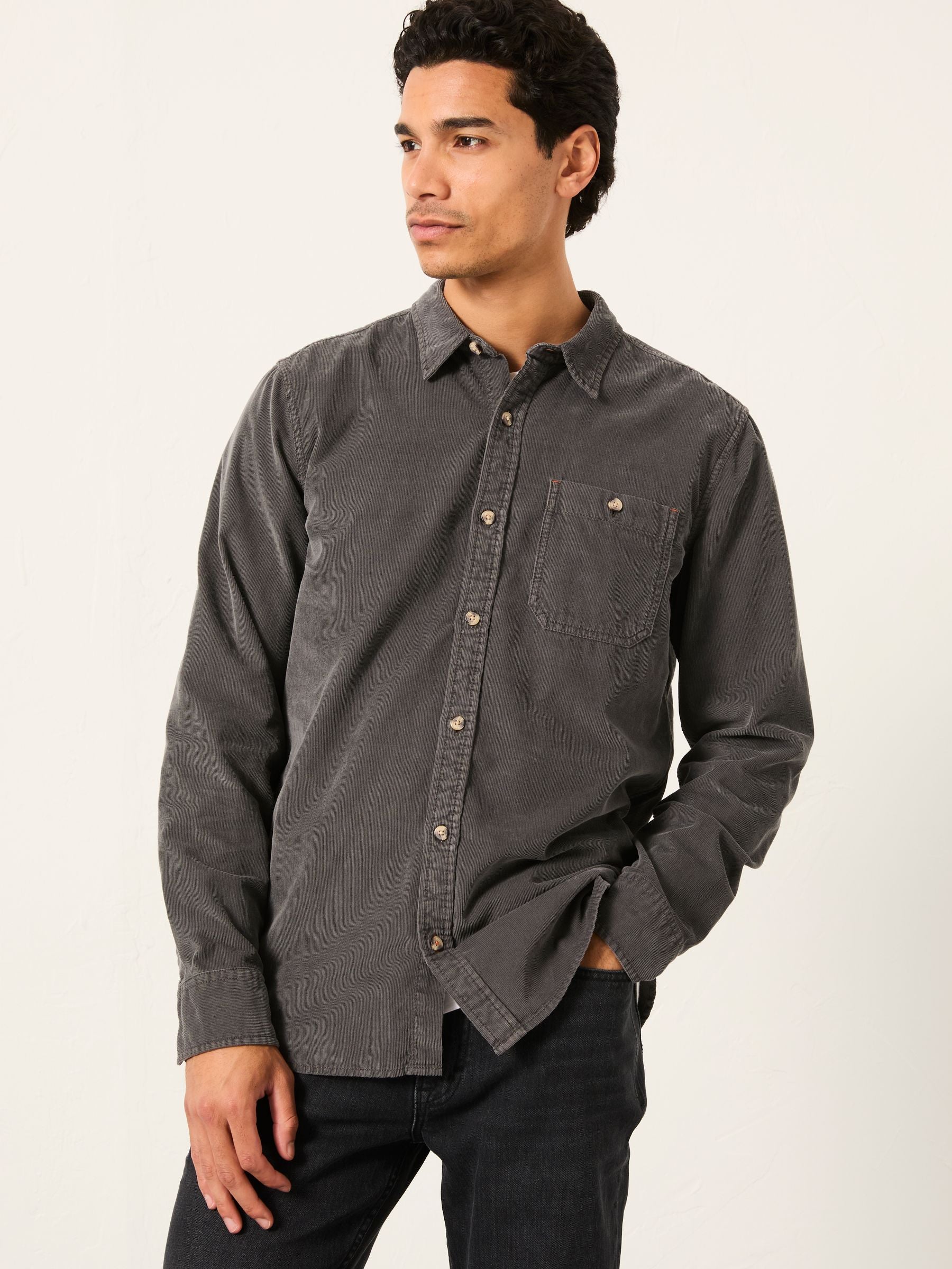 Dark Grey Long Sleeve Cord Shirt