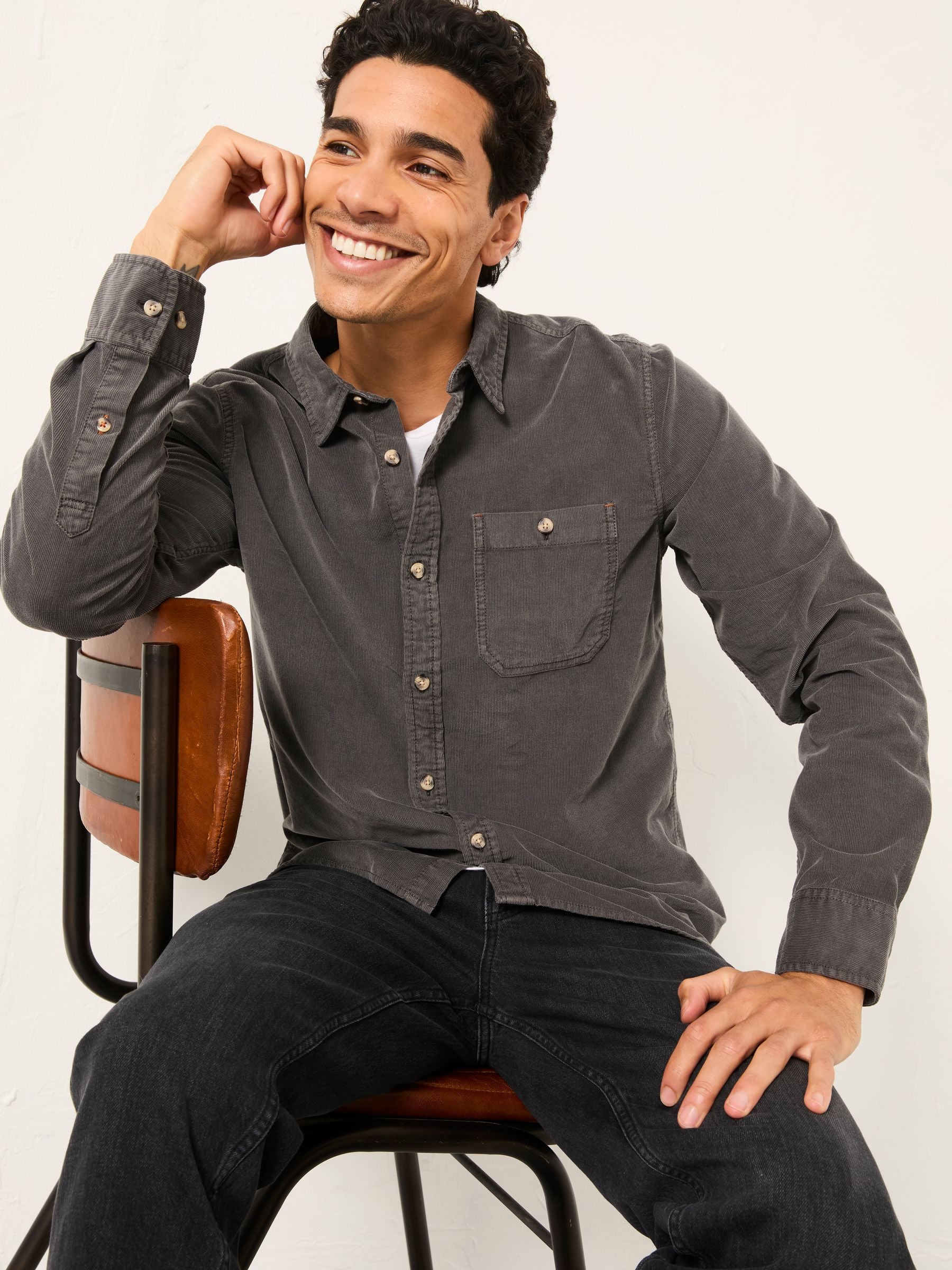 Dark Grey Long Sleeve Cord Shirt