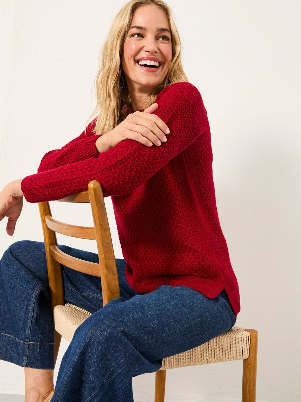 Ella Cherry Red Textured Knitted Jumper