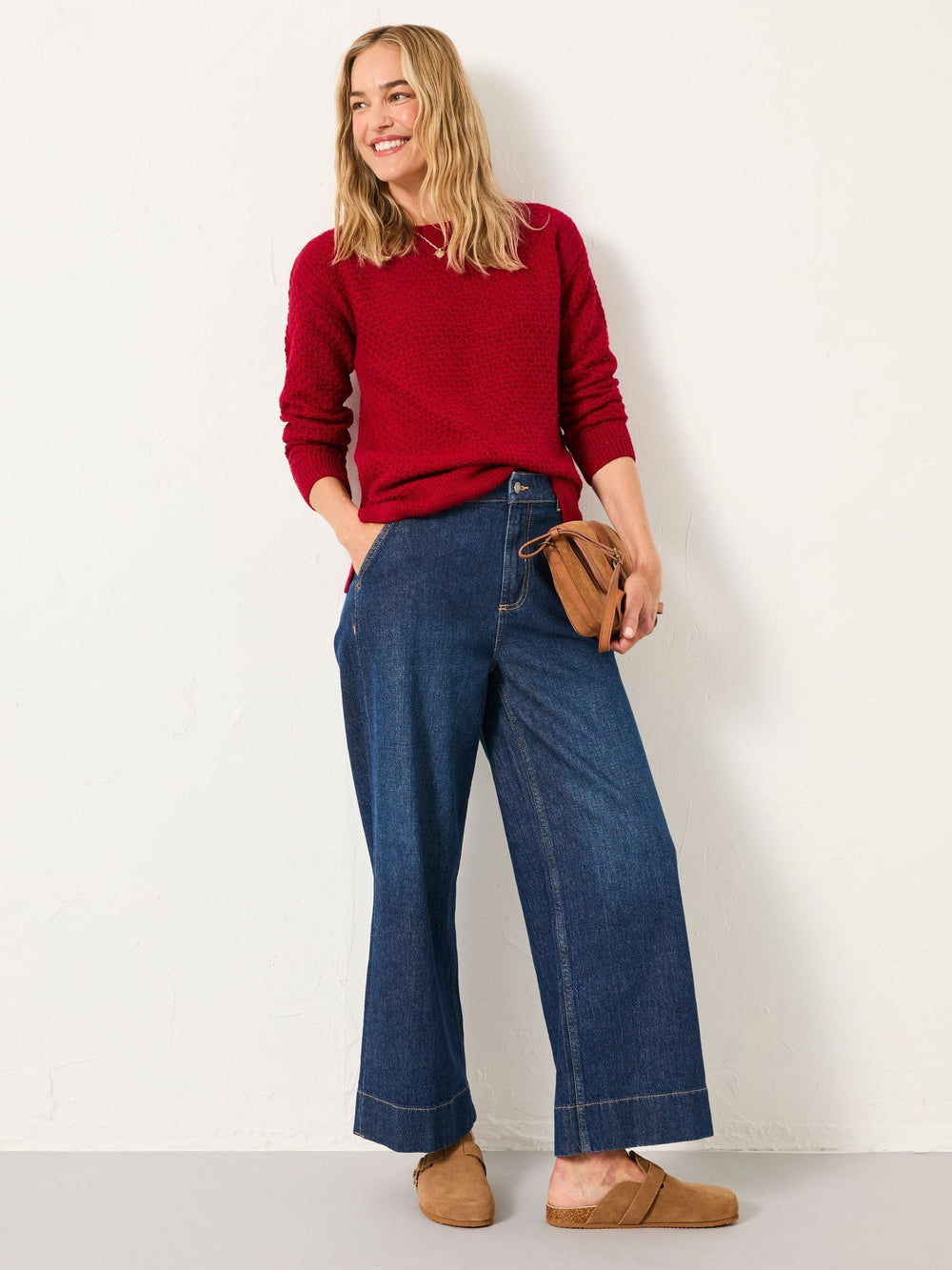 Ella Cherry Red Textured Knitted Jumper