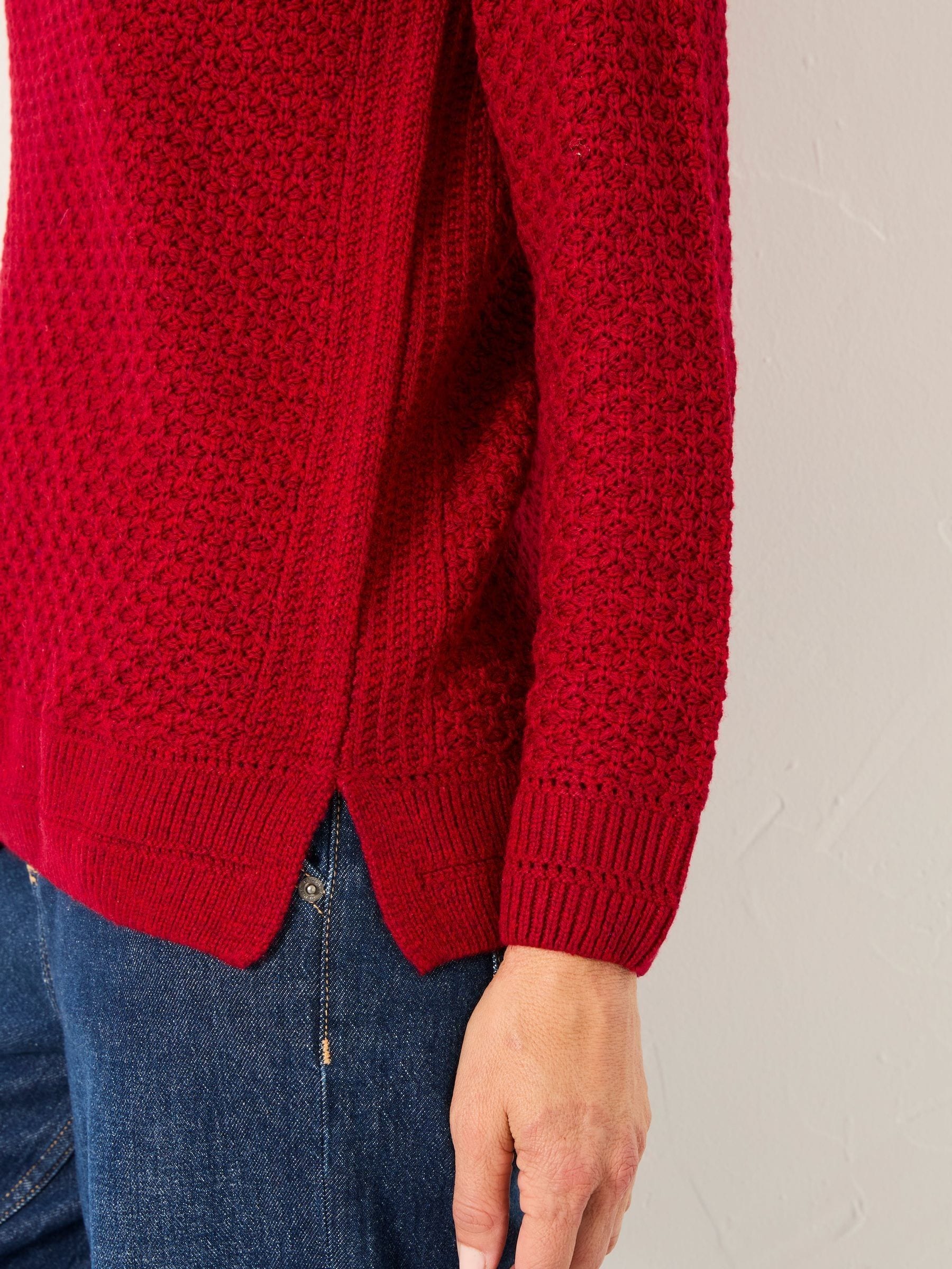 Ella Cherry Red Textured Knitted Jumper