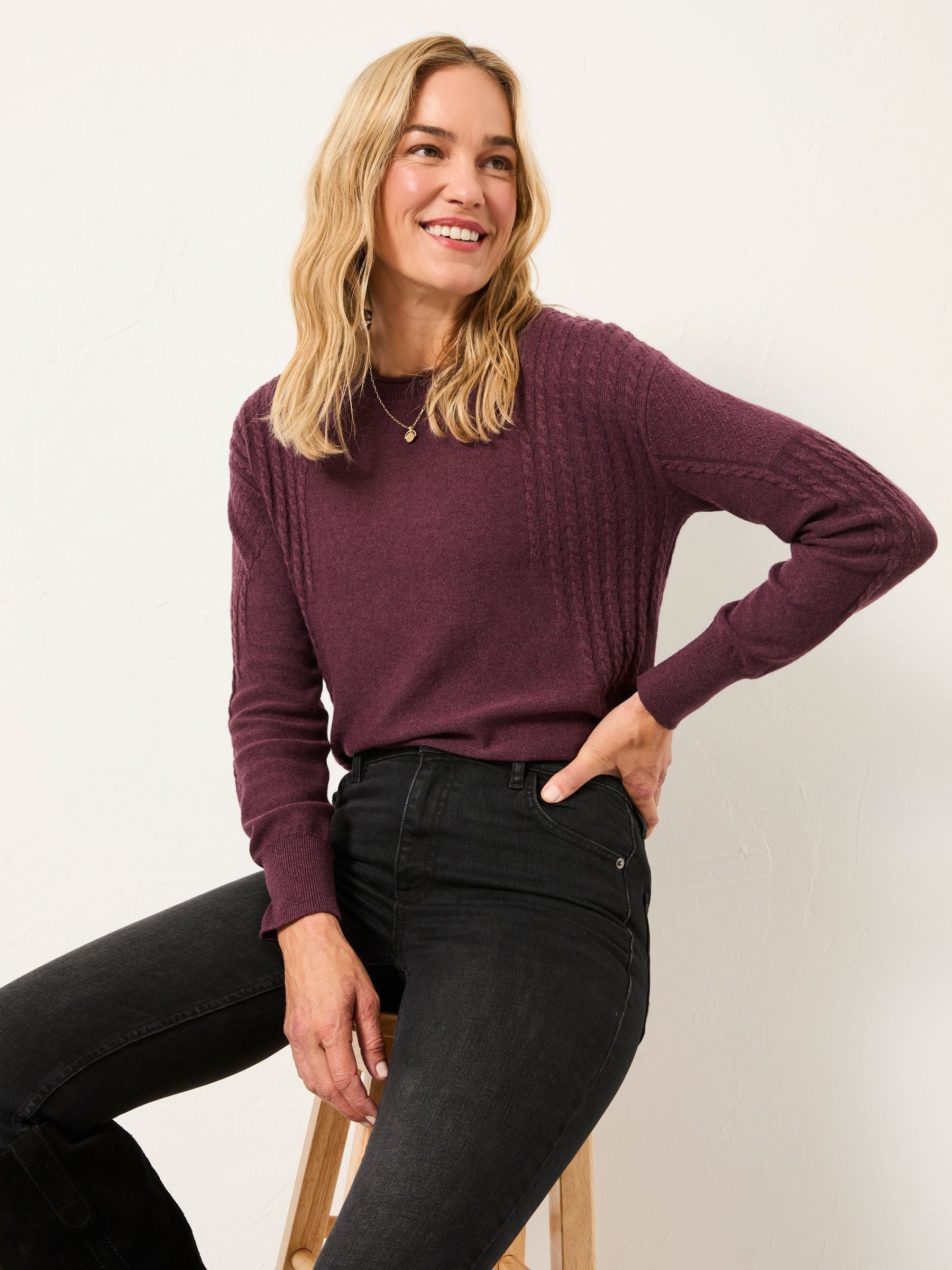 Delphine Dusky Purple Fine Gauge V Neck Jumper