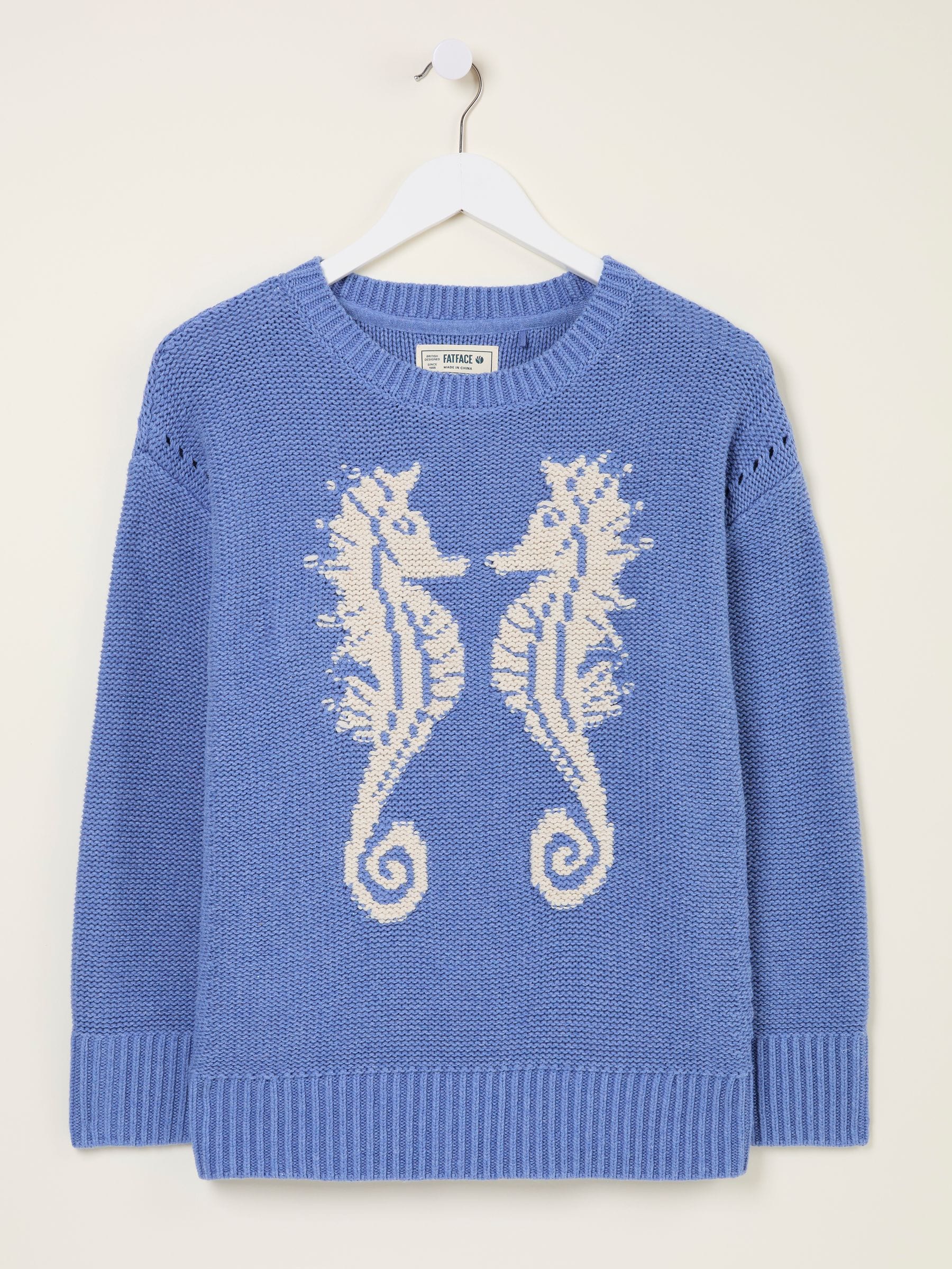 Blue MCS Seahorse Knitted Jumper