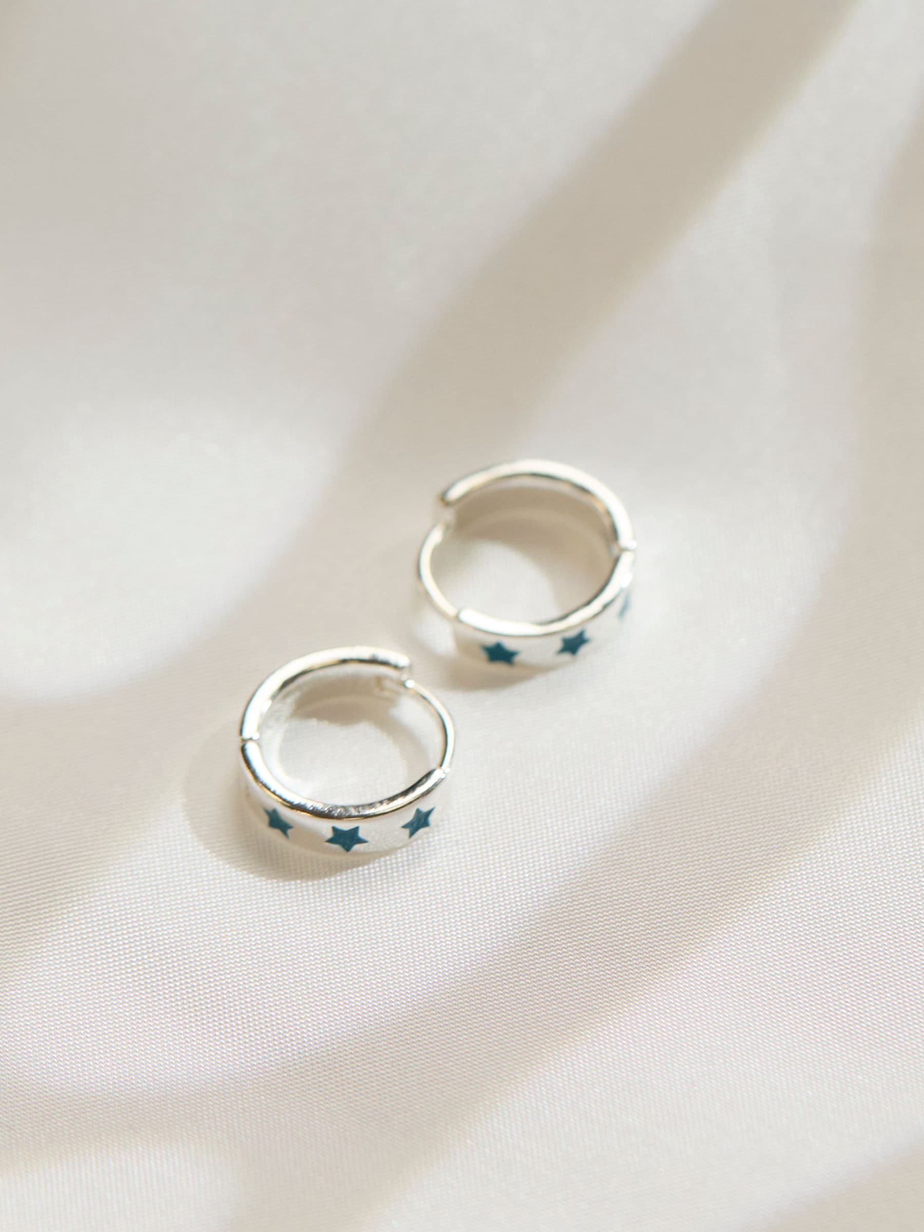 Teal Blue Enamel Star Stud Earrings