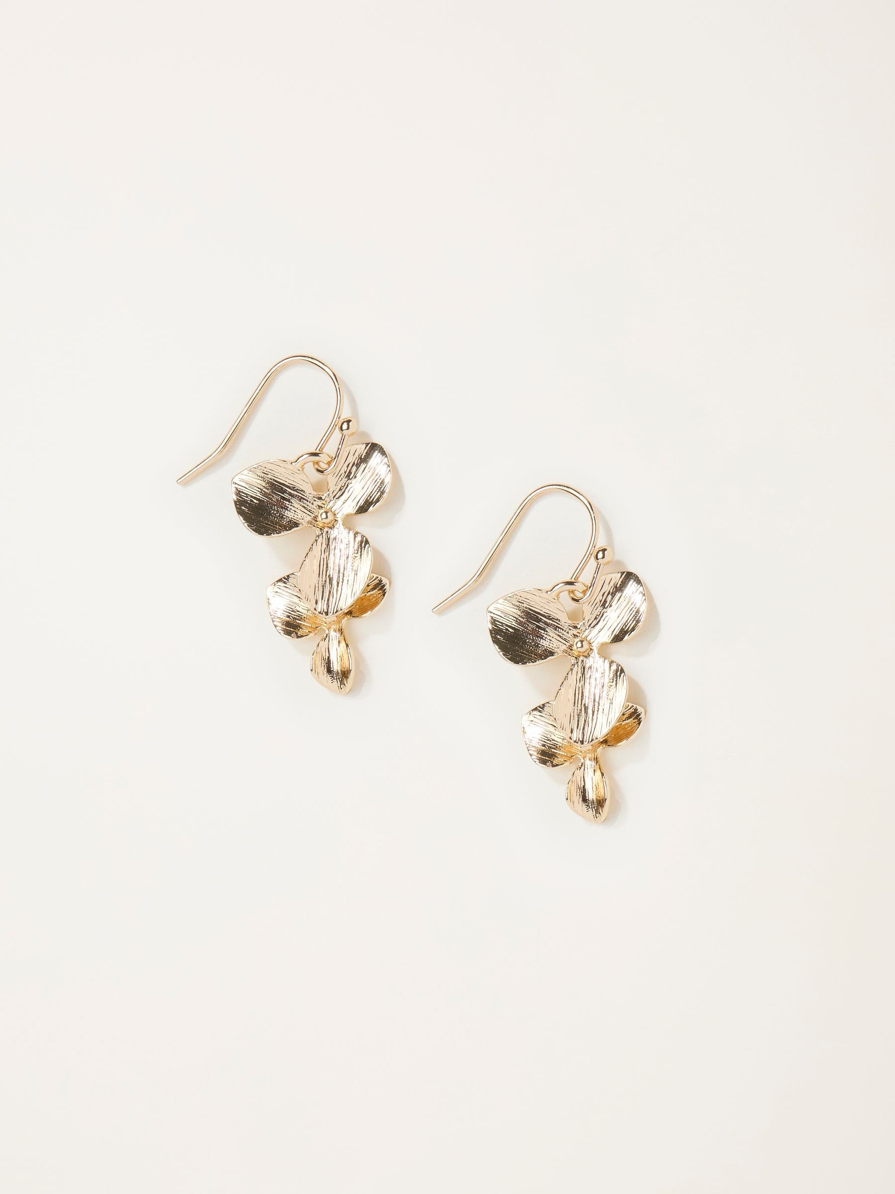 Gold Tone Flower Drop Earrings
