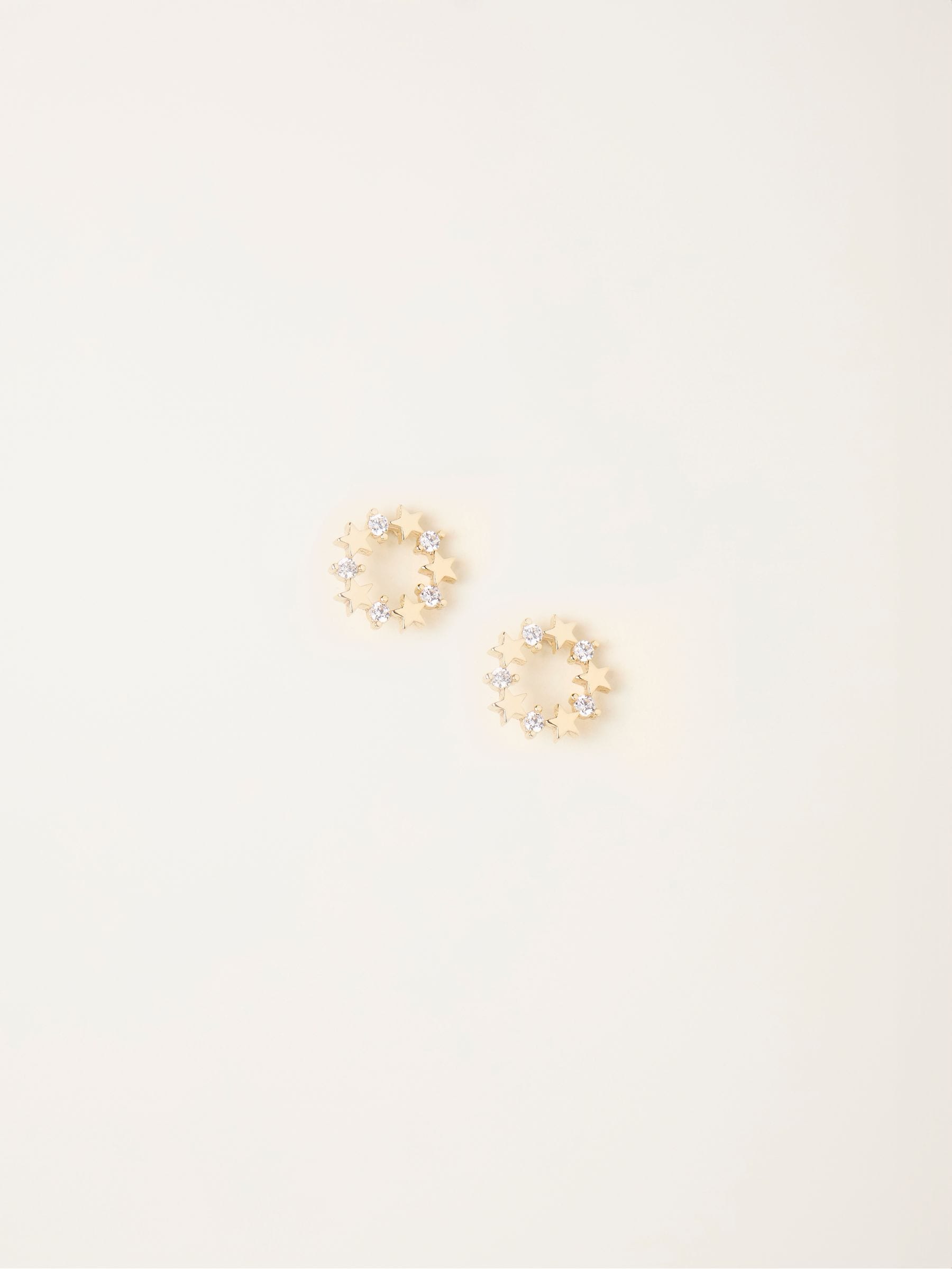 Gold Tone Star Ring Stud Earrings