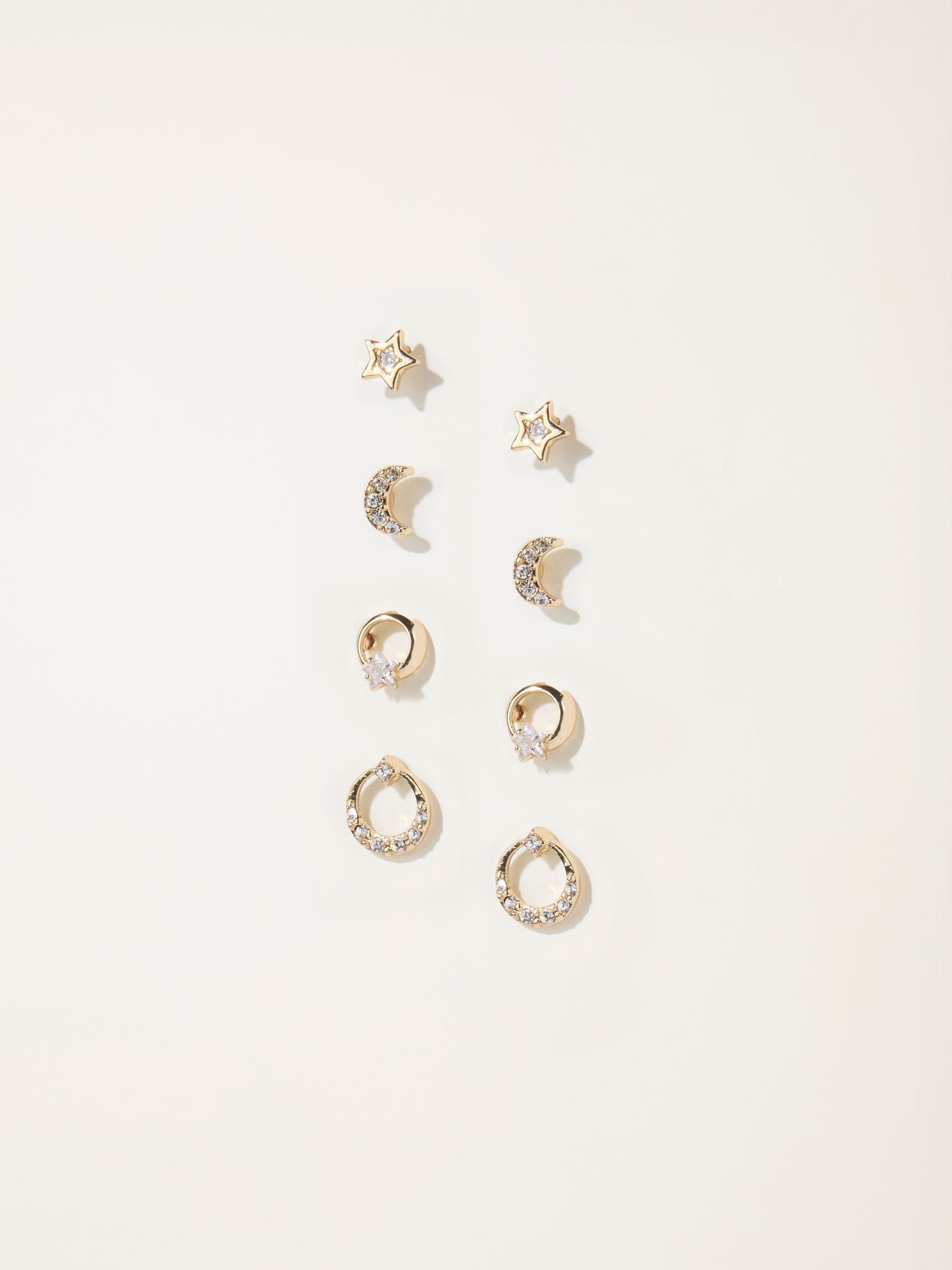 Gold Tone Multi Pack Gem Earrings