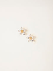 Silver Tone Daisy Stud Earrings